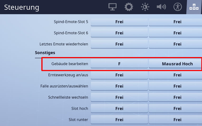 Fortnite Einstellungen Gebäude bearbeiten