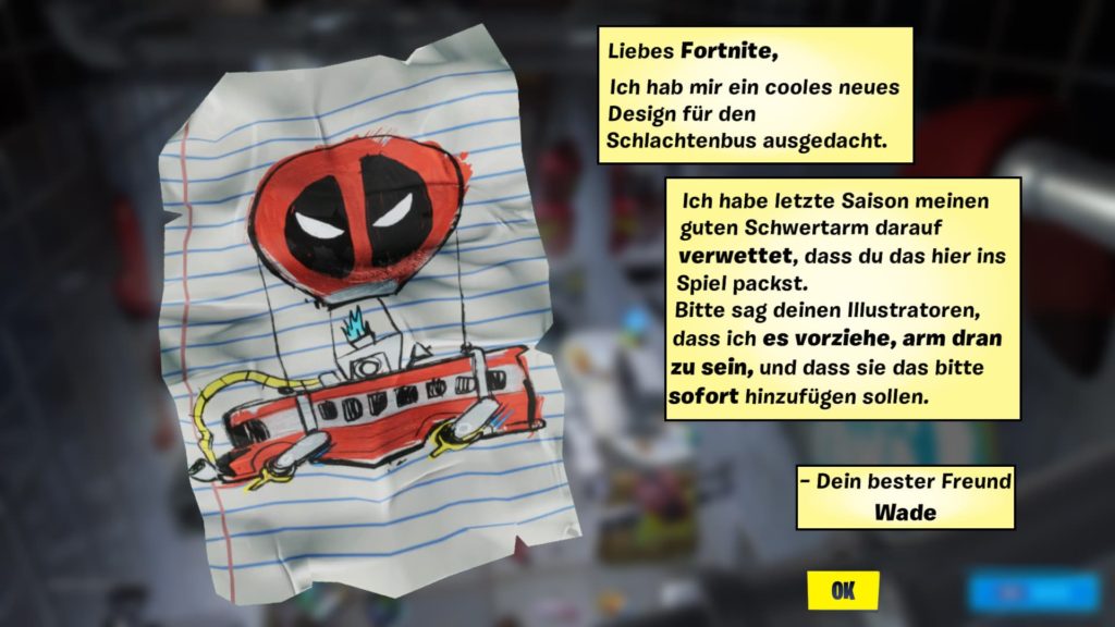 Fortnite Deadpool Brief an Epic Games
